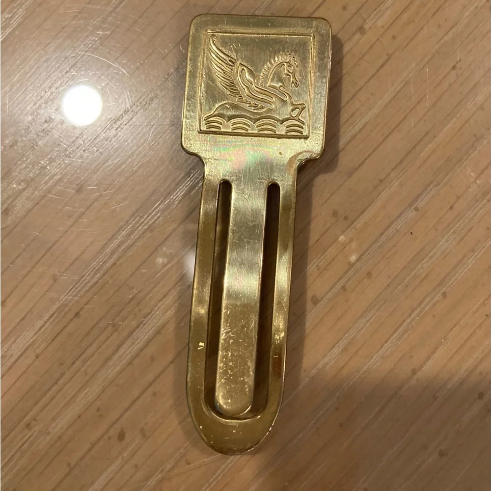 Vintage brass Pegasus Winged Horse Money Clip / Bookmark Equestrian 3
